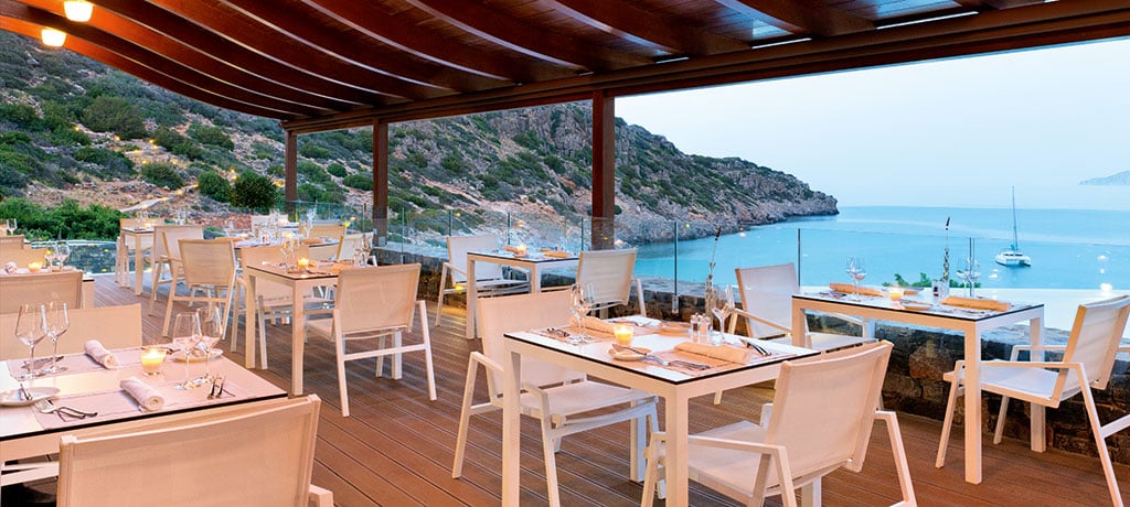 Europe Greece Agio Nikolaos Daios Cove Ocean Restaurant terrace