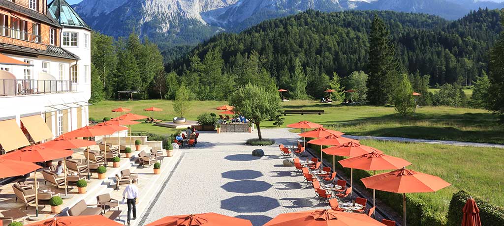 Europe Germany Krun Schloss Elmau terrace schloss