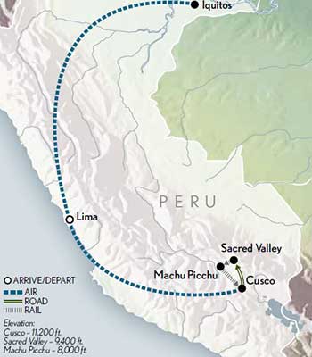 Tailor Made Peru: Machu Picchu & the Amazon Itinerary Map