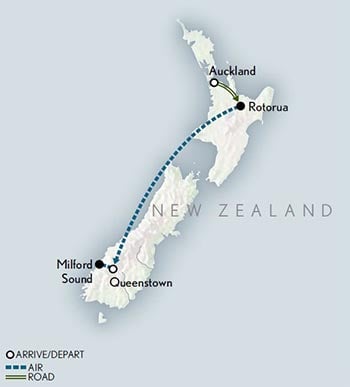 Tailor Made New Zealand: Adventure by Land, Air & Sea Itinerary Map