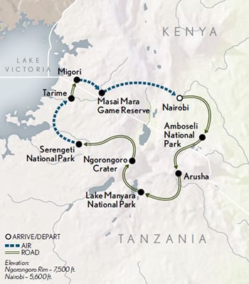 Kenya & Tanzania Wildlife Safari Itinerary Map