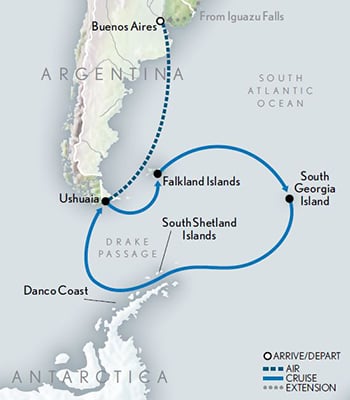 Antarctica, South Georgia & Falklands: Holiday Voyage Itinerary Map