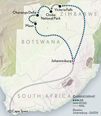 Southern Africa Safari & Rail Adventure Itinerary Map