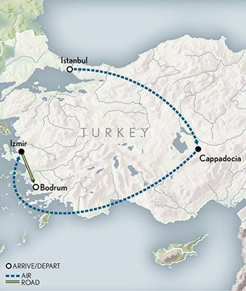 Tailor Made Turkey: Crossroads of Empires Past Itinerary Map