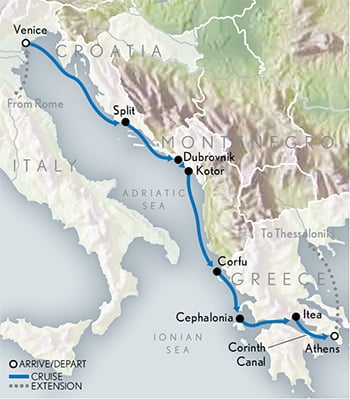 Adriatic Voyage: Croatia, Montenegro & Greece Itinerary Map