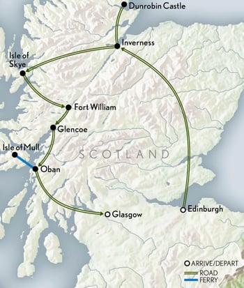 Tailor Made Scotland: Edinburgh & the Highlands Itinerary Map