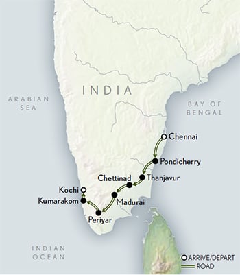 Southern India: Temples & Traditions Itinerary Map