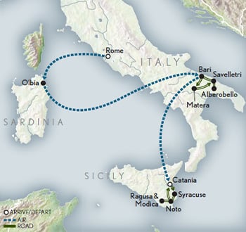 Wings Over Italy & Its Islands Itinerary Map