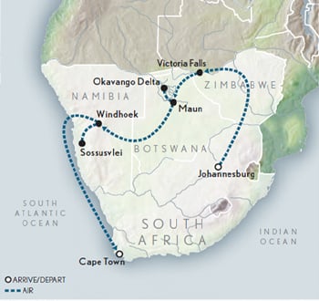 Wings Over Southern Africa Itinerary Map