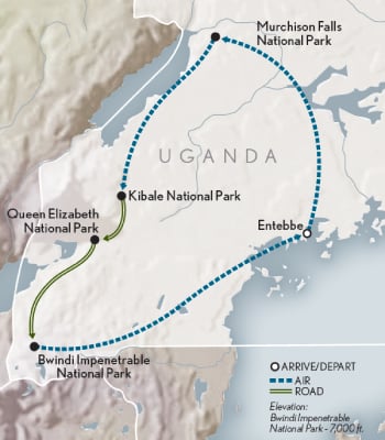 Uganda: Gorillas & Beyond Itinerary Map